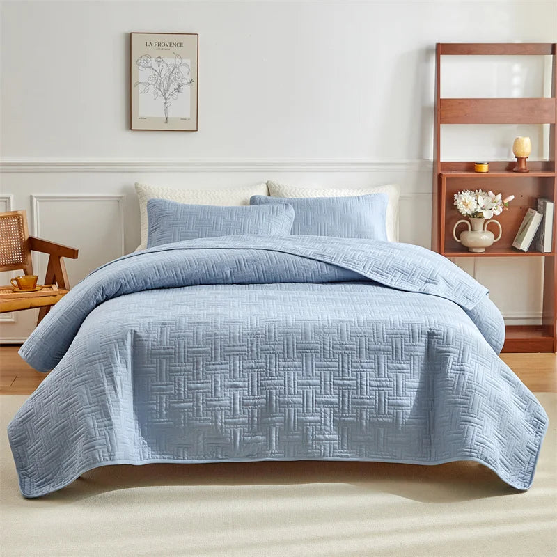 EGWCN Patchwork Bedspread Set Wheat Stripe Pattern 3Pcs Pillowcases