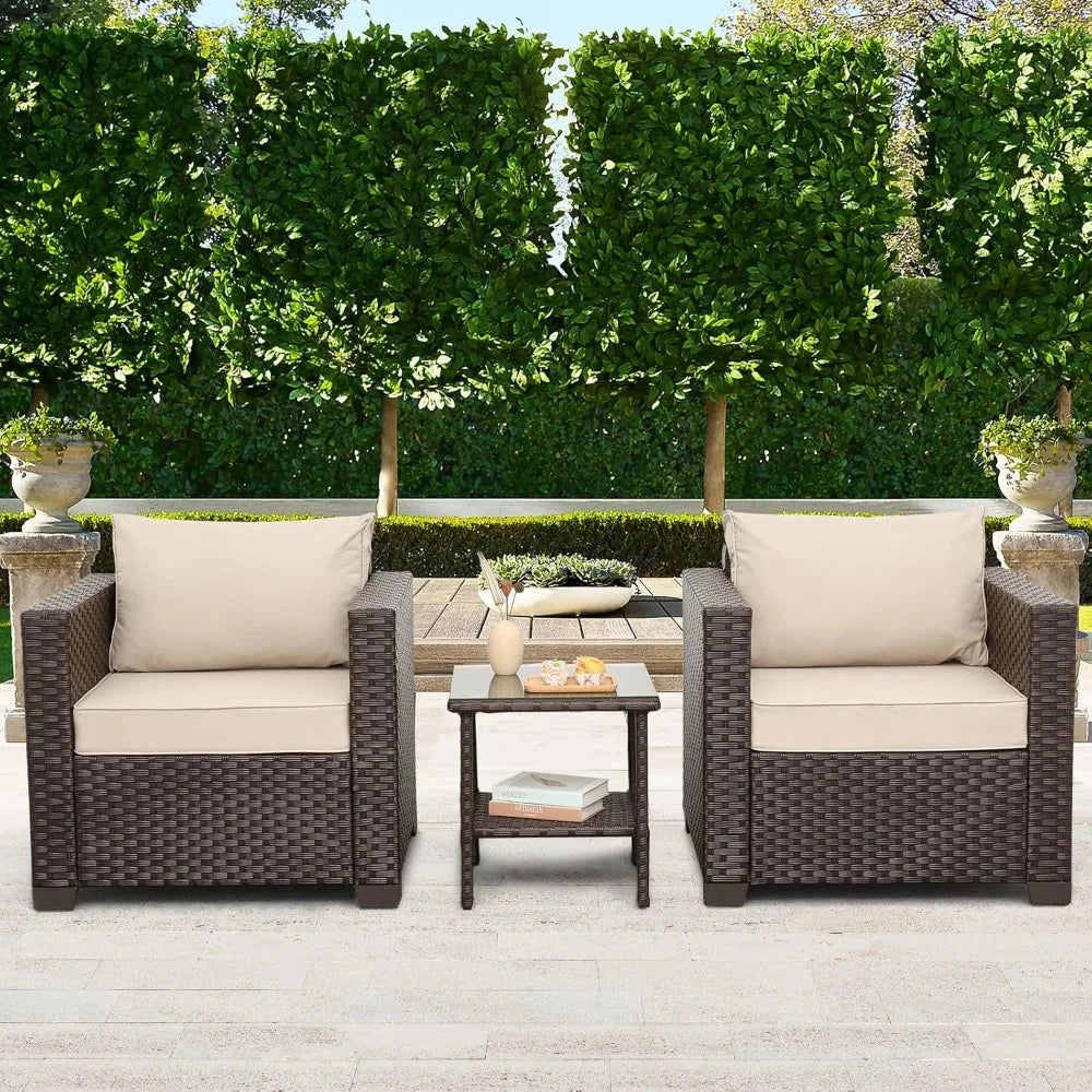 Outdoor Patio Furniture Club Chair Set With Glass End Table