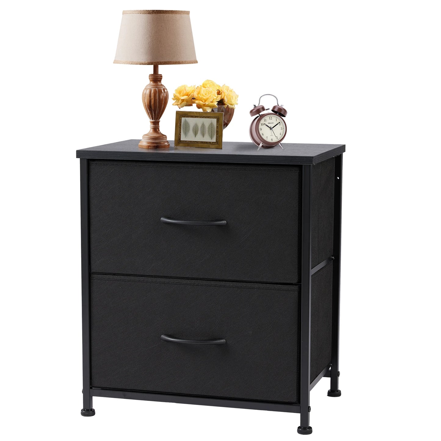 JHK Nightstand Bedside Table With Drawer Storage Two Fabric Drawers