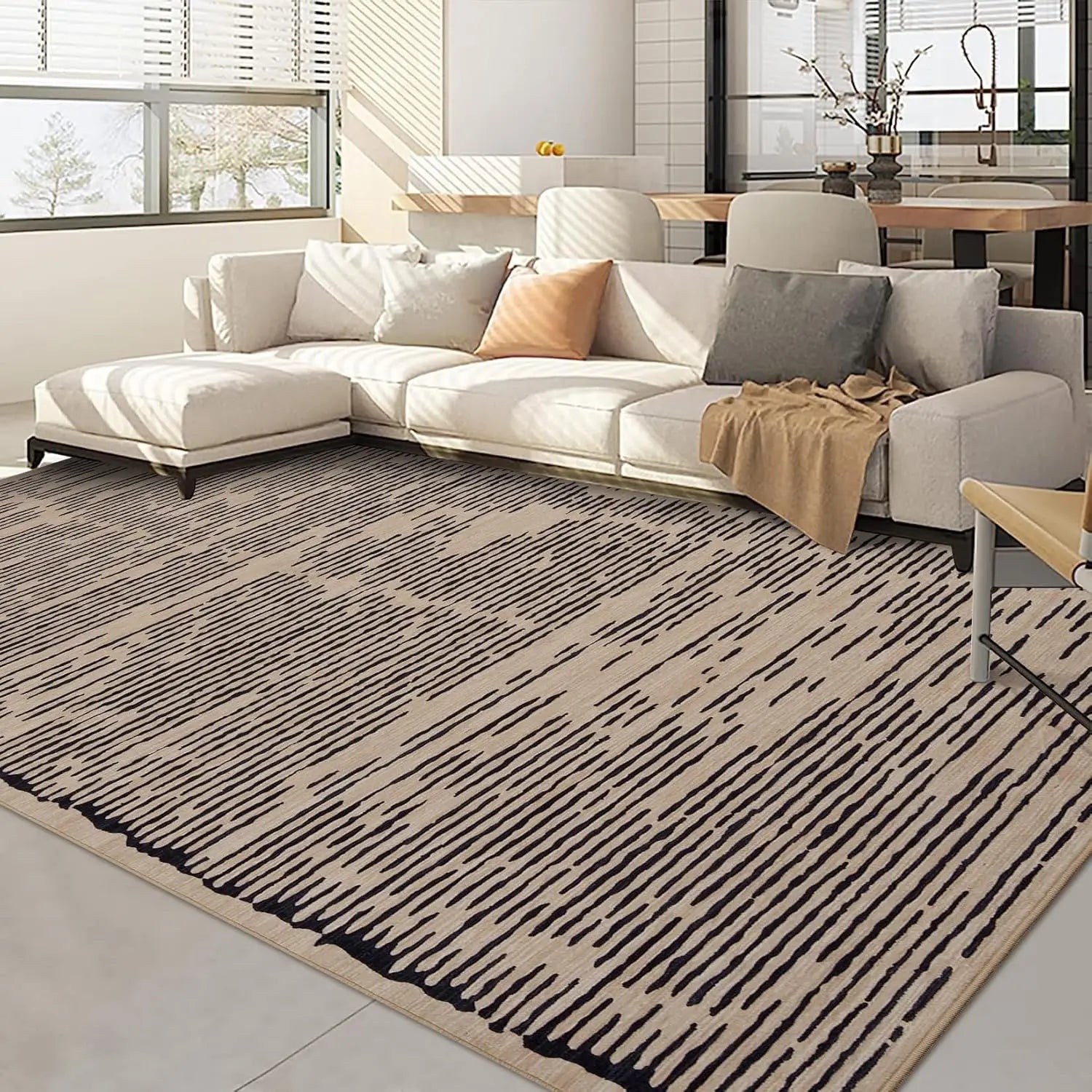 Rugs for Living Room Washable Modern Stripe Carpet Non Slip Soft Rug,Low Pile Area Rug for Bedroom Office Dining Room