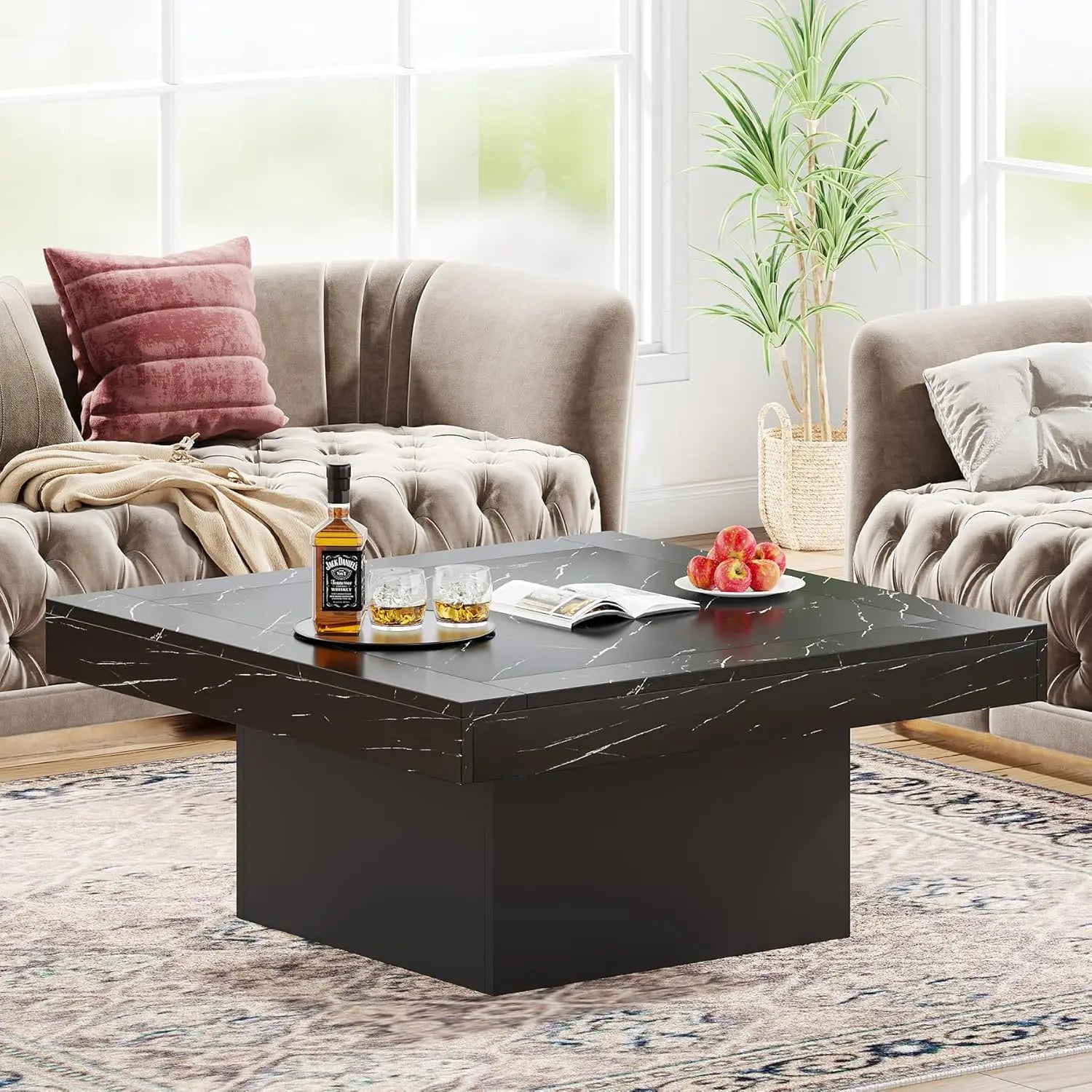 LITTLE TREE Farmhouse Square LED Coffee Table for Living Room