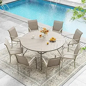 Sandshell Outdoor Patio Dining Set With Round Metal Table And Chairs