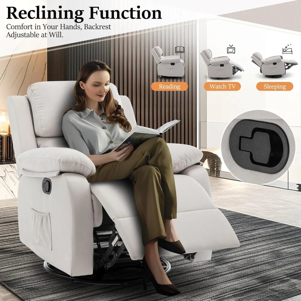 360 Swivel Rocker Chair Upholstered Glider Recliner For Adults