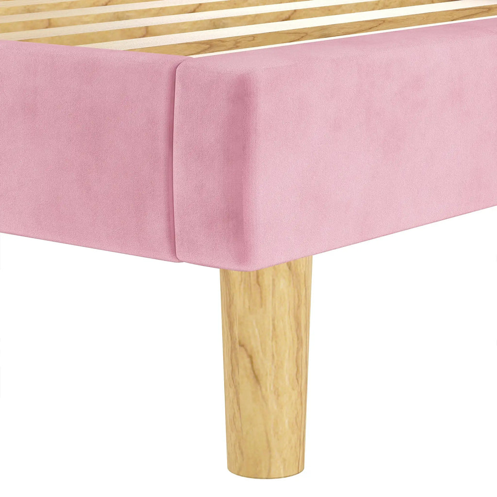 LIKIMIO Velvet Upholstered Twin Bed Frame With Headboard And Slats