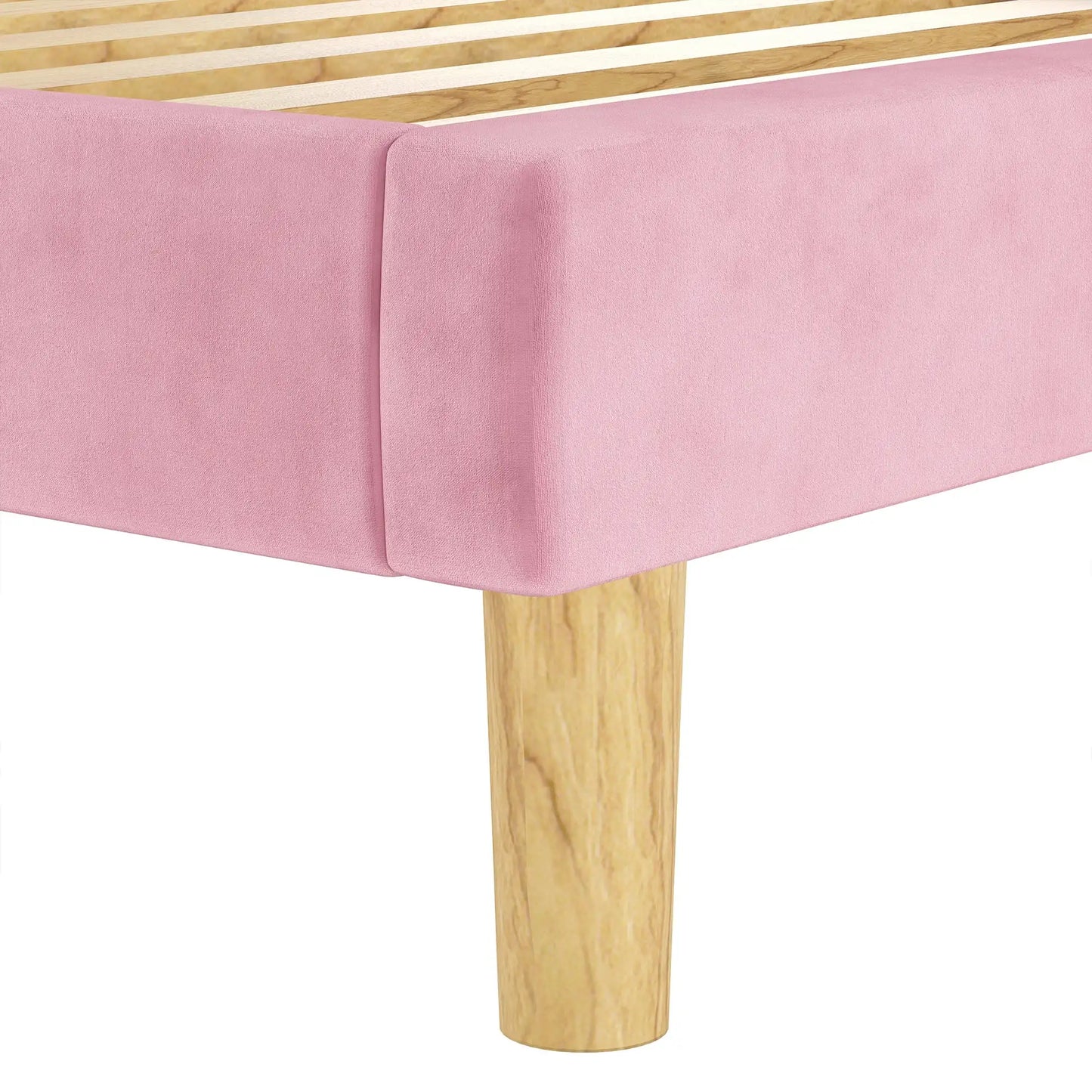 LIKIMIO Velvet Upholstered Platform Bed Frame With Headboard And Slats