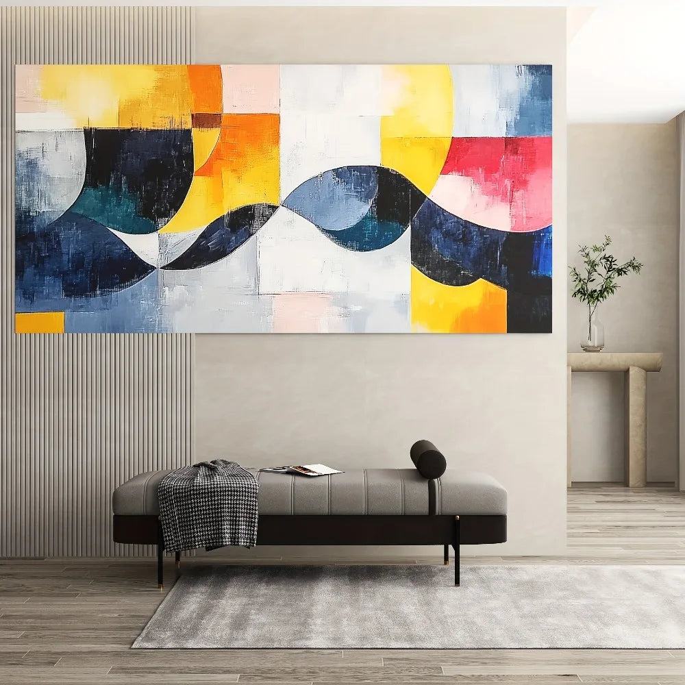 Modern Abstract Canvas Art Line Dance With Dynamic Geometric Design