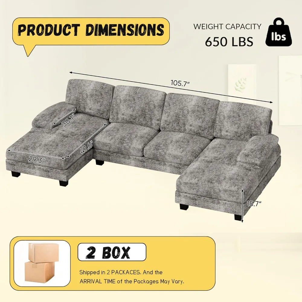 LZJV Chenille Sectional Sofa With Removable Pillows for Living Room