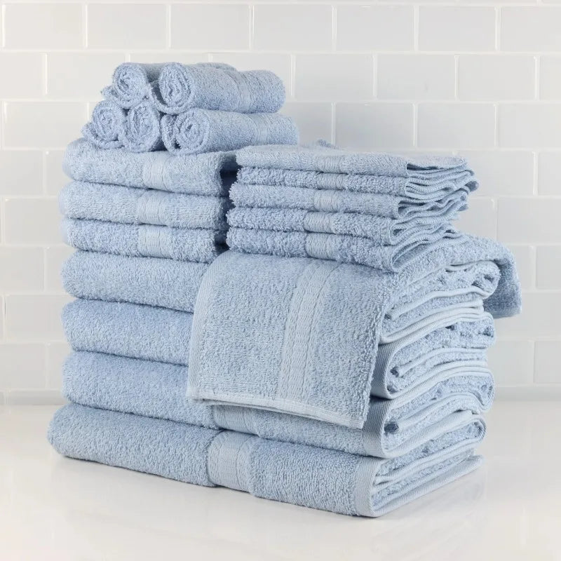 18-Piece 100% Cotton Towel Set, 4 Bath Towels, 4 Hand Towels, and 10 Face Towels, Soft and Super Absorbent
