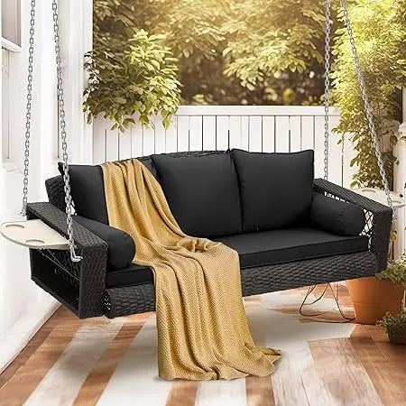 Wicker Porch Swing Rattan Outdoor Patio Bench Cushions