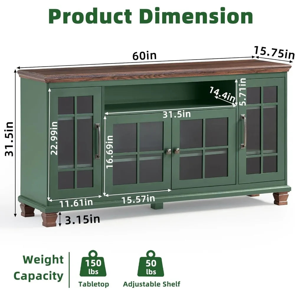 ANGDUO Vintage Farmhouse Sideboard Buffet Cabinet With Glass Doors