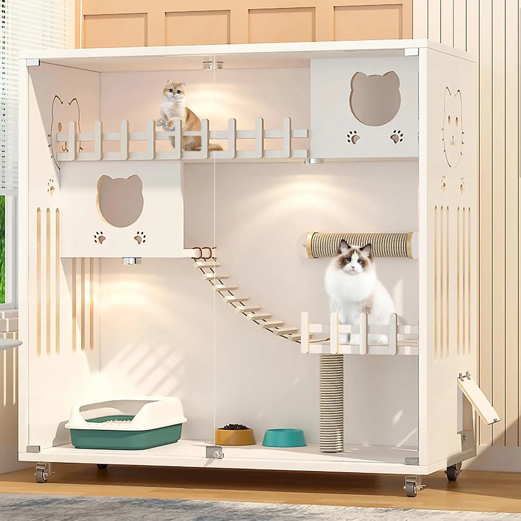 Closure Large Wooden Cat House With Scratching Posts And Wheels