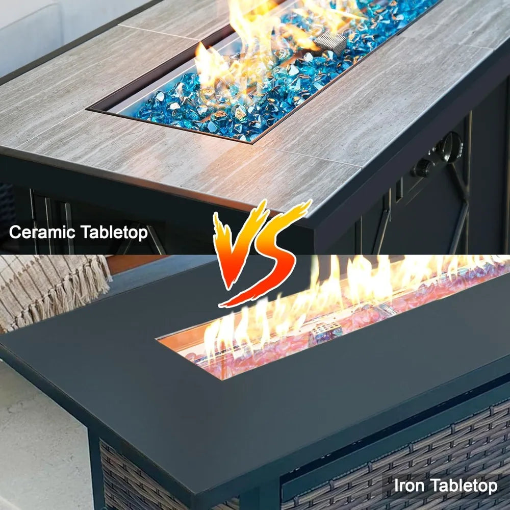 Rectangular Propane Gas Fire Pit Table For Outdoor Patio Backyard 60,000 BTU