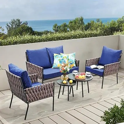 Outdoor Patio Metal Conversation Set With Sofa Loveseat Table