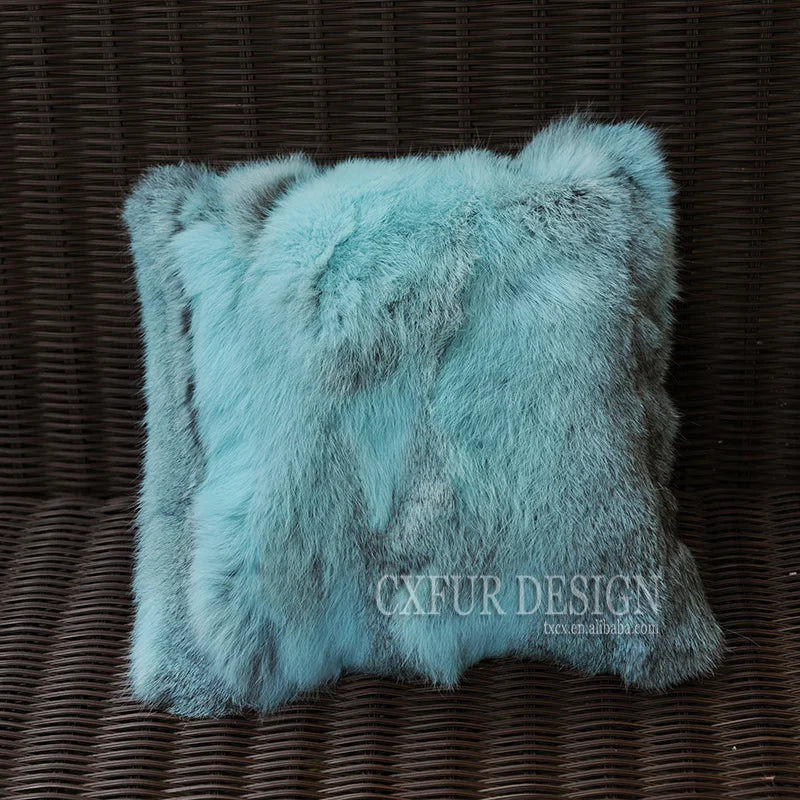 XZWDSICN Natural Rabbit Fur Patchwork Cushion For Sofa