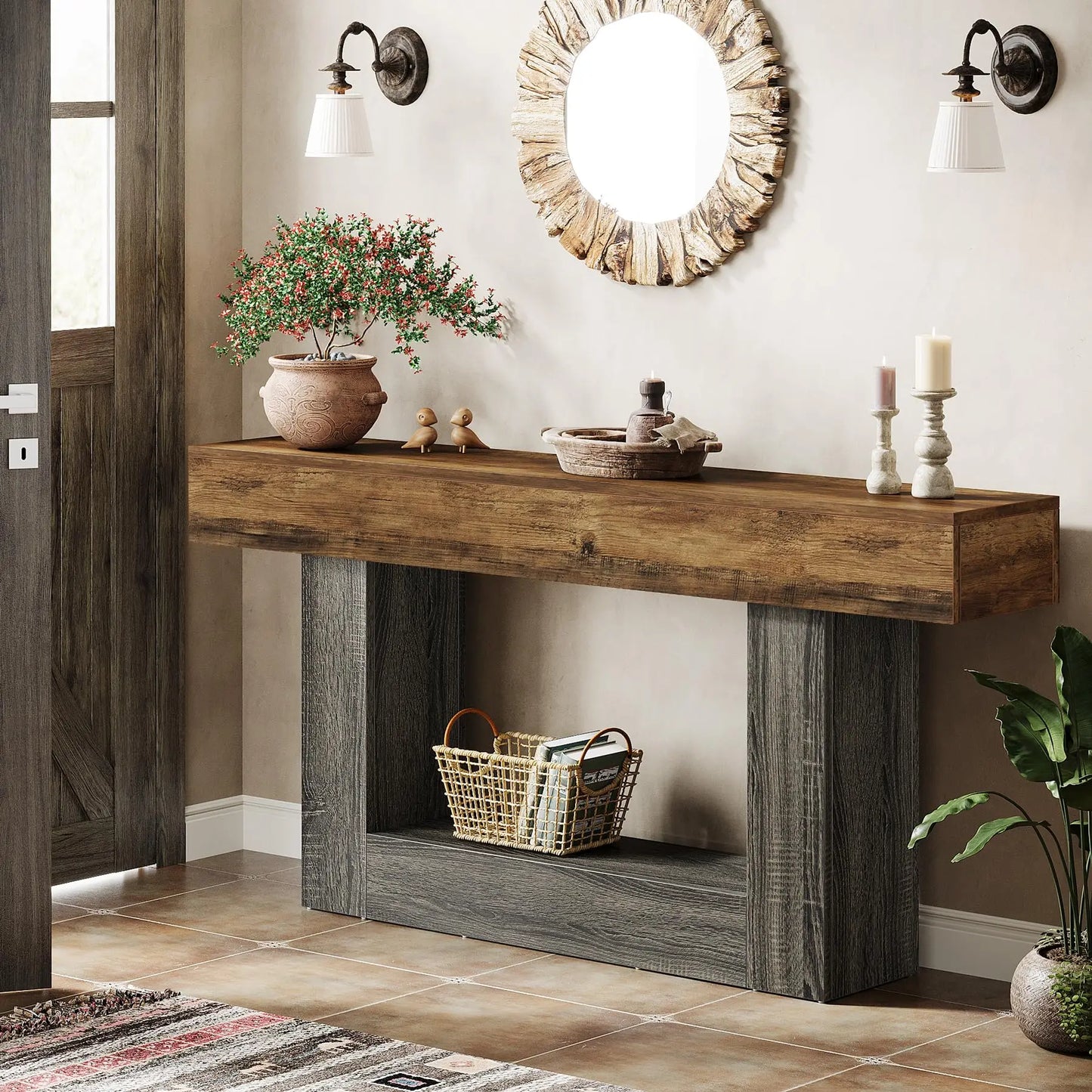 Tribesigns Farmhouse Console Table Two Tier Entryway Sofa Table