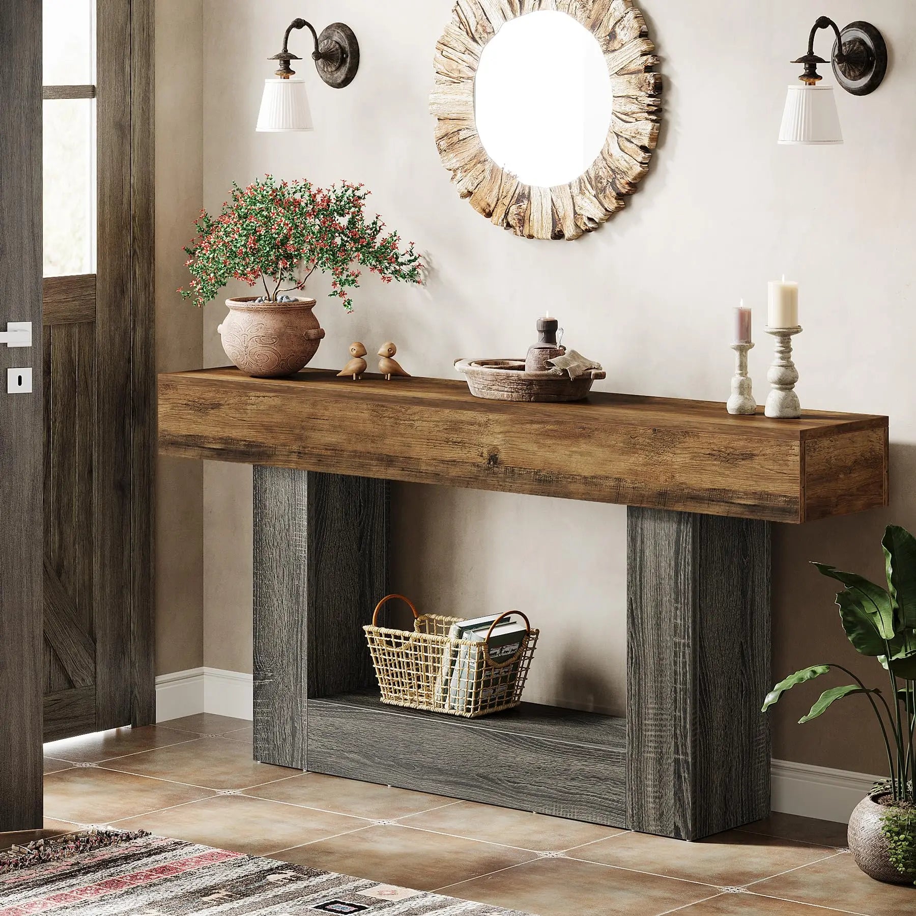 Tribesigns Farmhouse 2 Tier Entryway Console Table With U Shaped Base