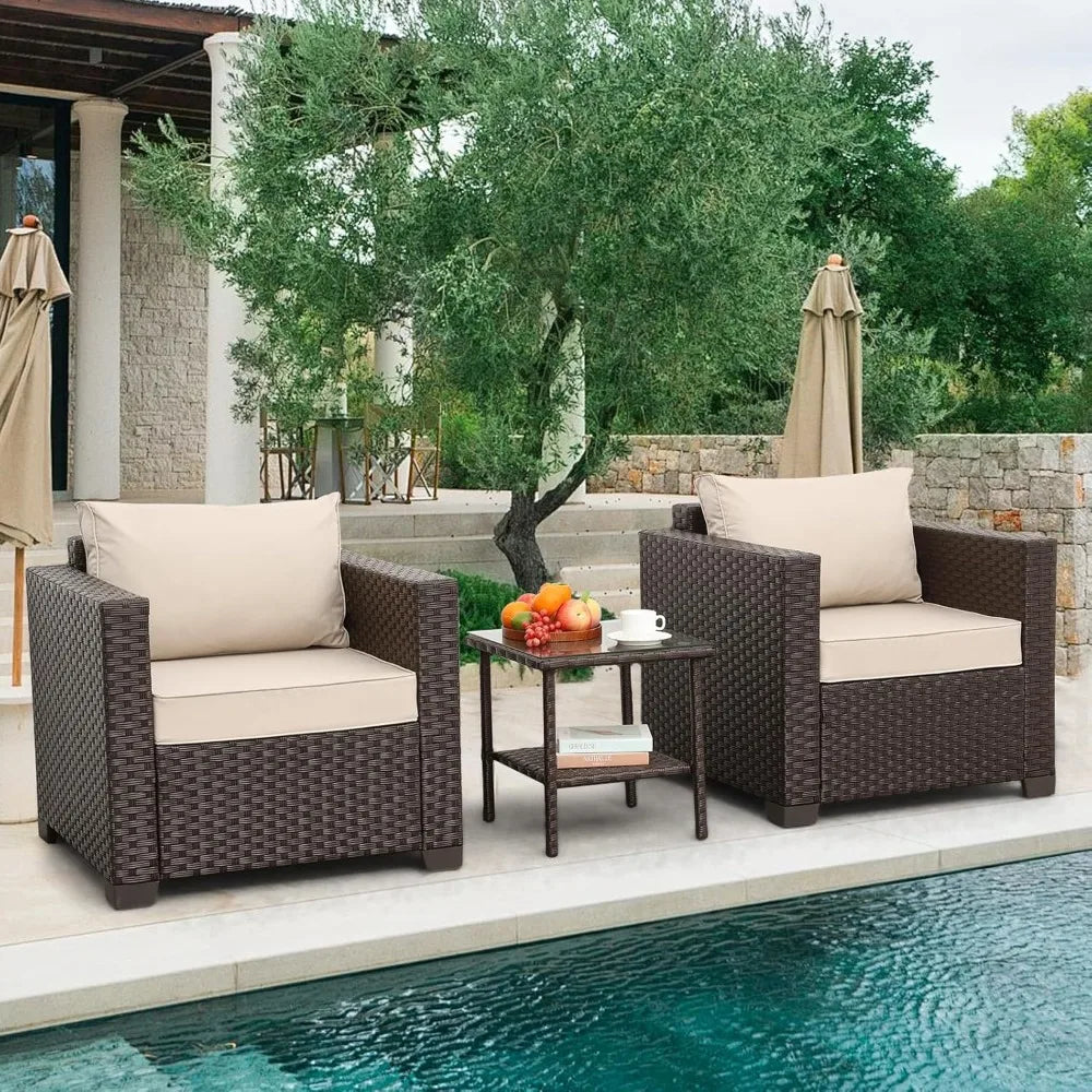 Outdoor Patio Furniture Club Chair Set With Glass End Table