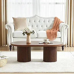 Fluted Oval Coffee Table Boho Modern Center Table Living