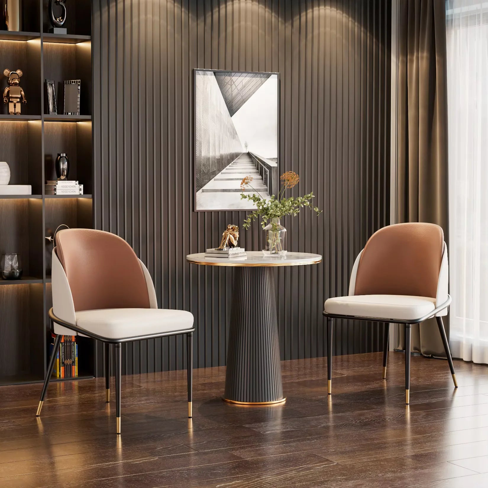 Modern Upholstered Dining Chairs Microfiber Leather Set of 2