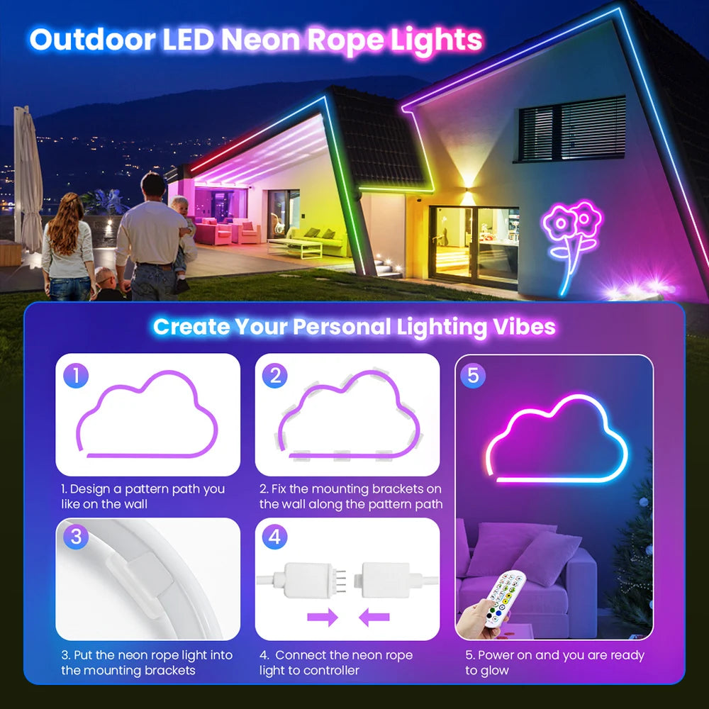 Mexllex Neon WiFi RGB LED Strip Lights Outdoor Waterproof