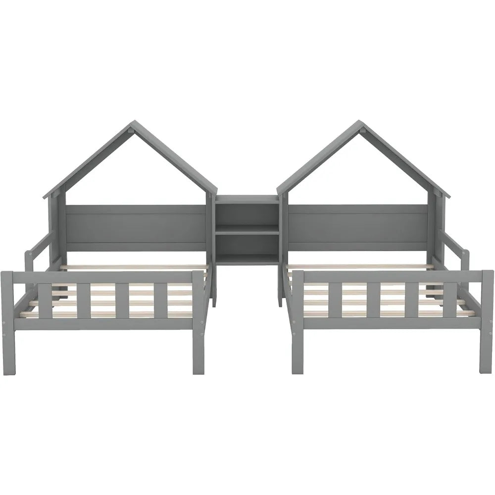 Softsea Double Twin Bed Frame for Kids House Bed Nightstand