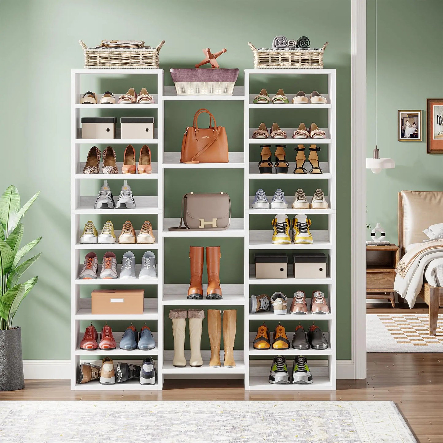 Freestanding Wooden Shoe Rack Cabinet With 23 Shelves For Shoes