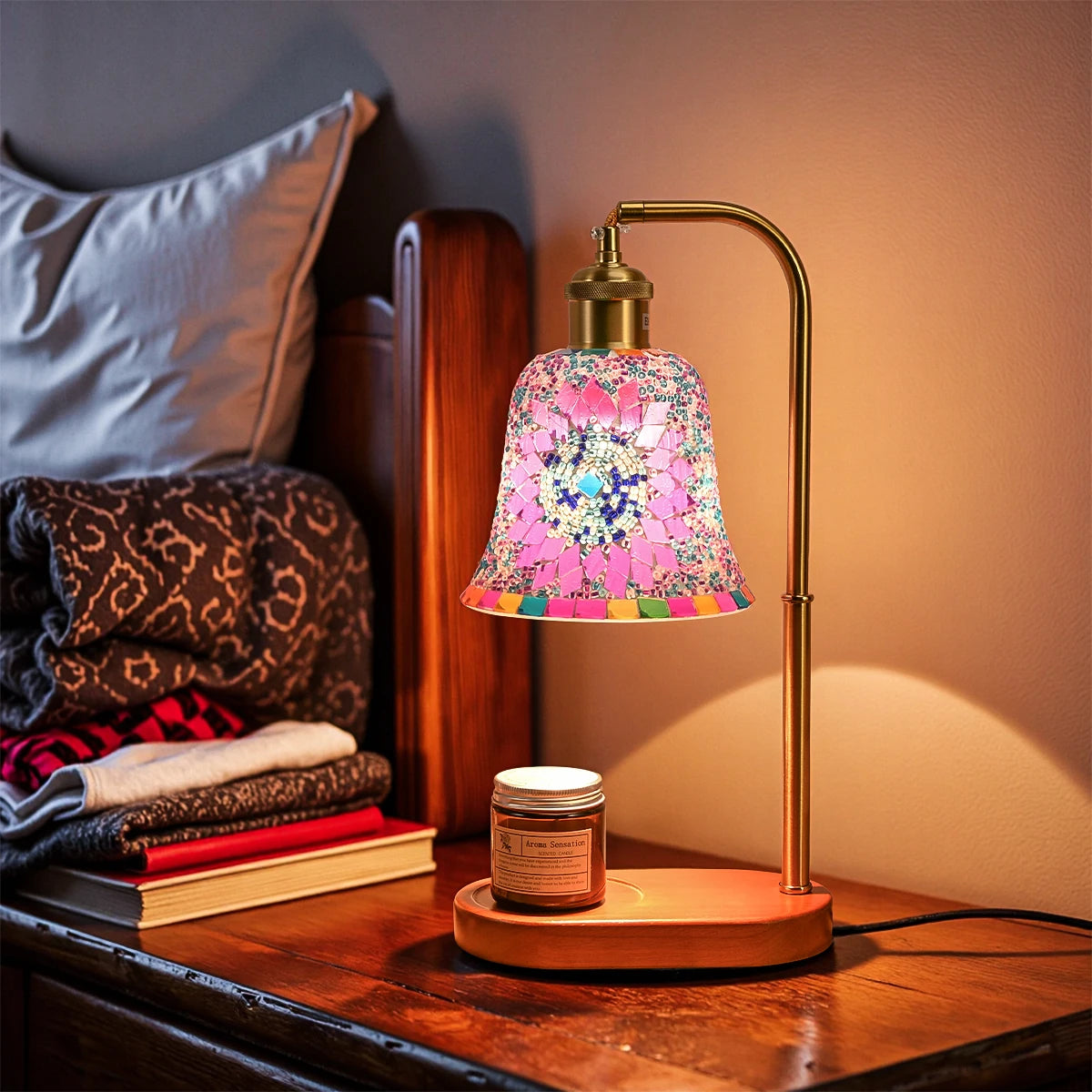 Bohemian style bedside lamp, 3 colors, hand-colored glass table lamp, retro, night light, decoration for living room and bedroom