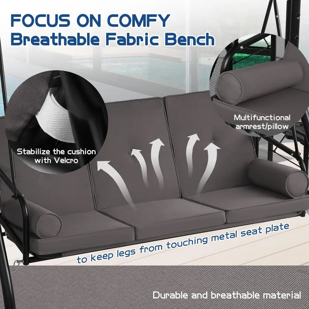 Outdoor Patio Glider Swing With Adjustable Canopy And Cushions