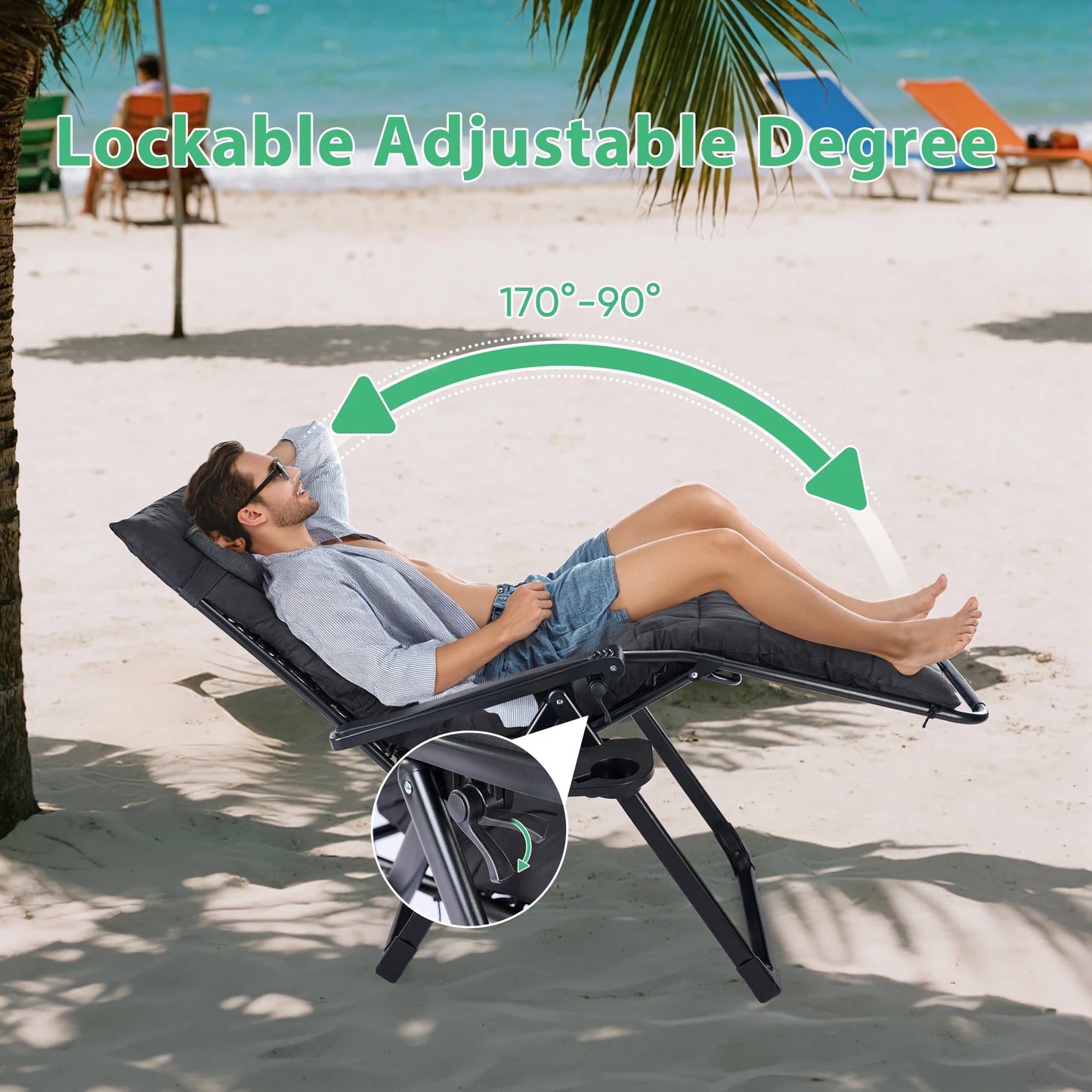 JHK Zero Gravity Folding Portable Cup Holder Recliner Outdoor Patio
