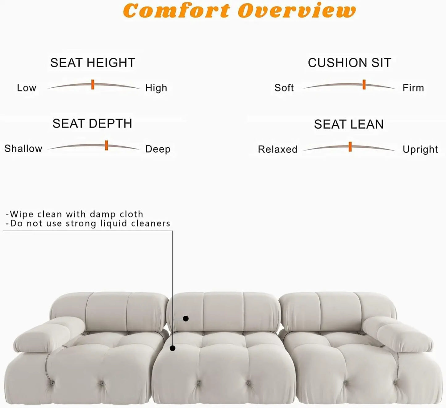SdorensCN 3 Seat Minimalist Velvet Modular Sectional Sofa