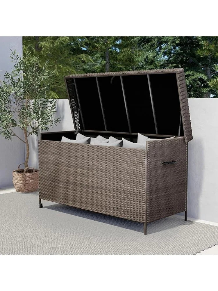 Deck Box Outdoor Wicker Storage Bin for Patio Furniture