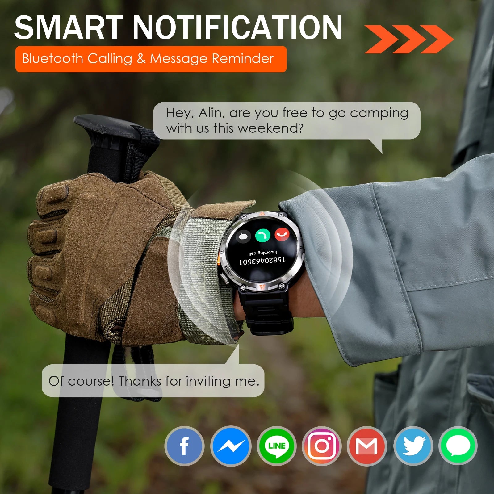 EIGIIS KE3 Smartwatch For Men With Health Monitor And Flashlight