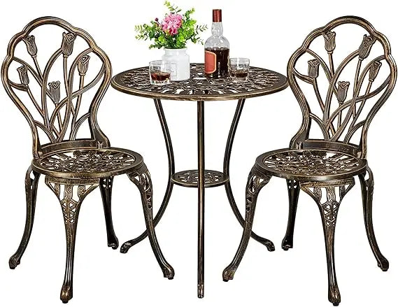 Yaheetech 3 Piece Cast Aluminum Patio Bistro Set Includes Table