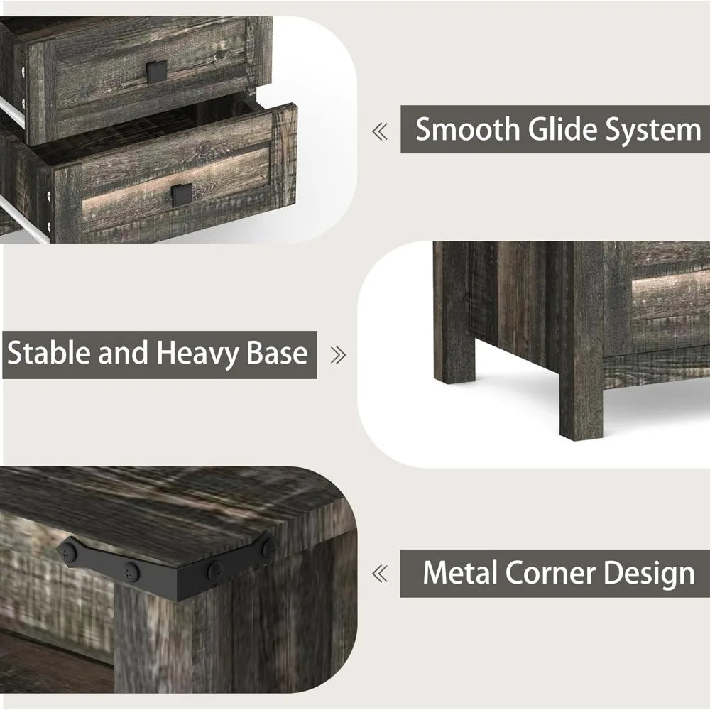 RBXC Farmhouse 3-Piece Bedroom Set With Rustic Dresser And Nightstands