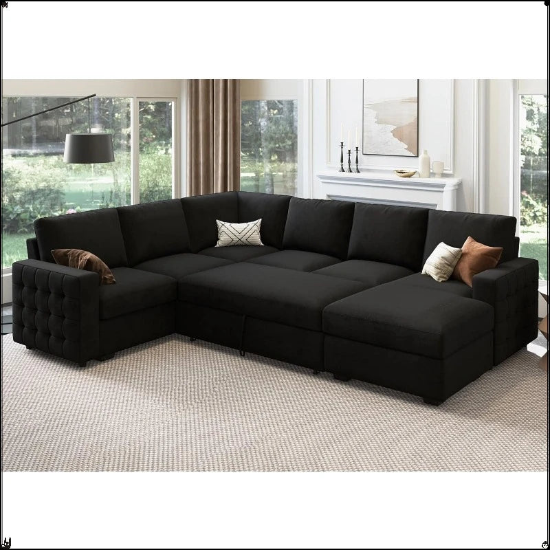 U-Shape Sleeper Sectional Sofa With Pullout Storage