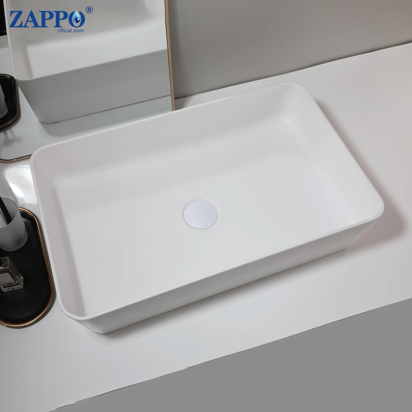 ZAPPO Bathroom Vessel Sink With Drain Bathroom Stone Resin Washbasin Round Above Counter Bowl Sinks for Bar Hotel (No Faucet)