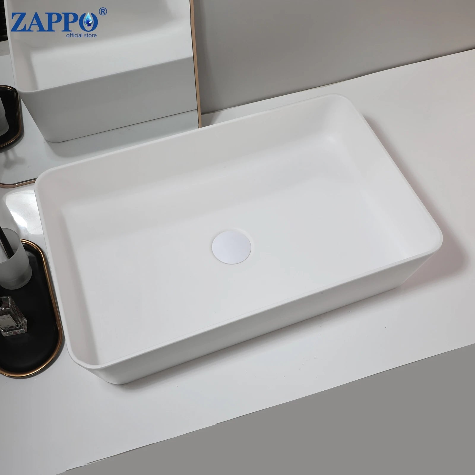 ZAPPO Bathroom Vessel Sink With Drain Bathroom Stone Resin Washbasin Round Above Counter Bowl Sinks for Bar Hotel (No Faucet)