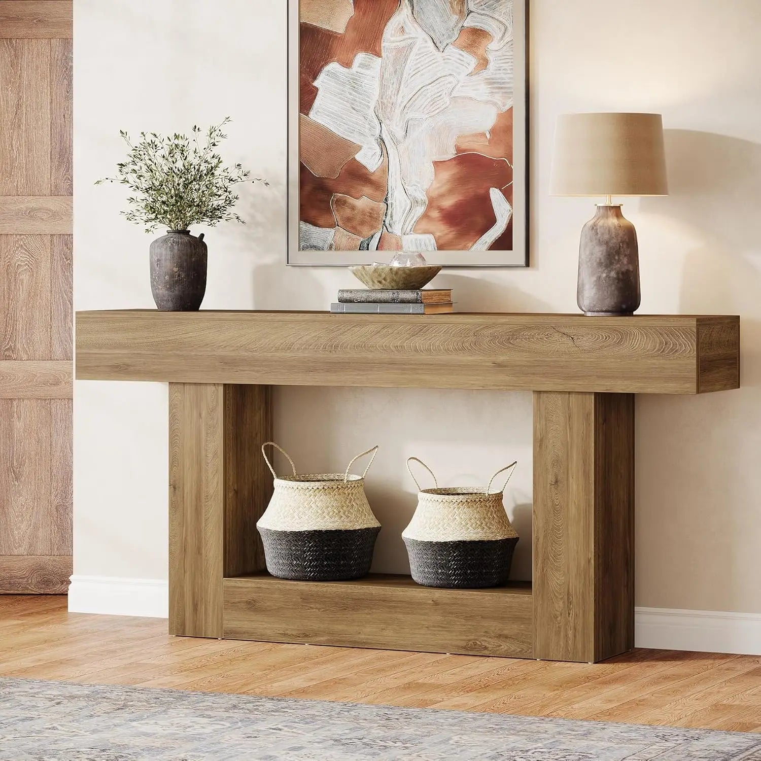 Tribesigns Farmhouse 2 Tier Entryway Console Table With U Shaped Base