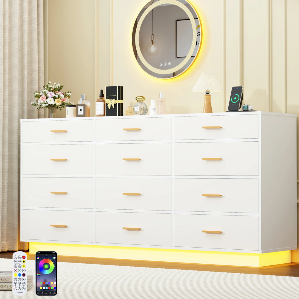QiaoShiRen Modern Chest Of Drawers With Power Outlets LED