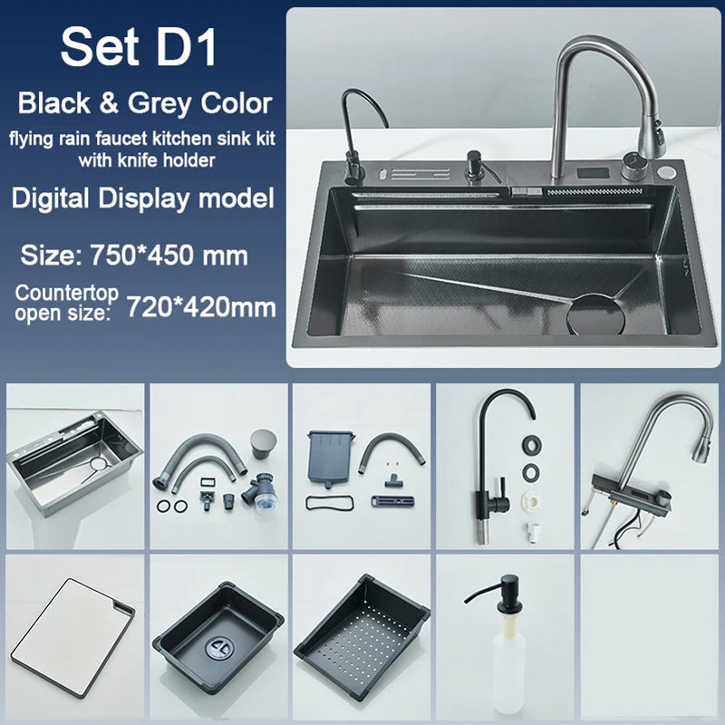 Rozin 304 Stainless Steel Kitchen Sink With Waterfall Faucet
