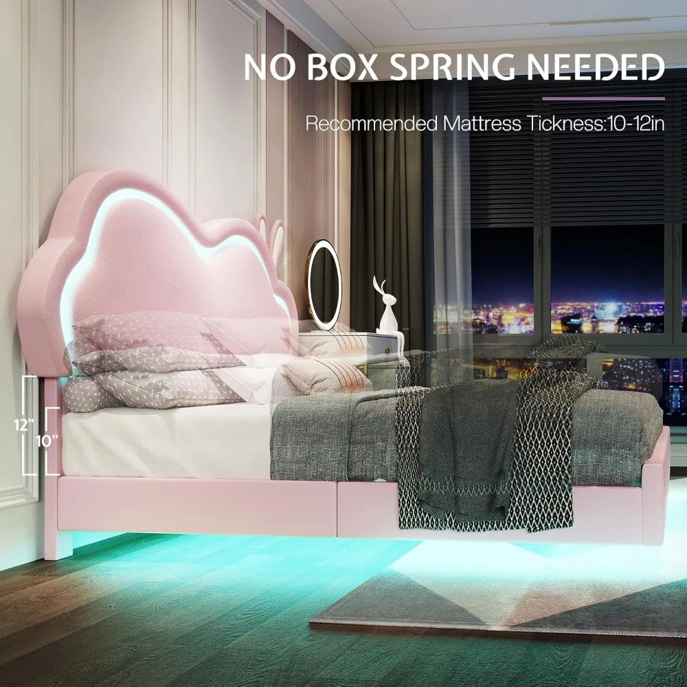 Color Leather Upholstered Bed Frame Cloud Headboard