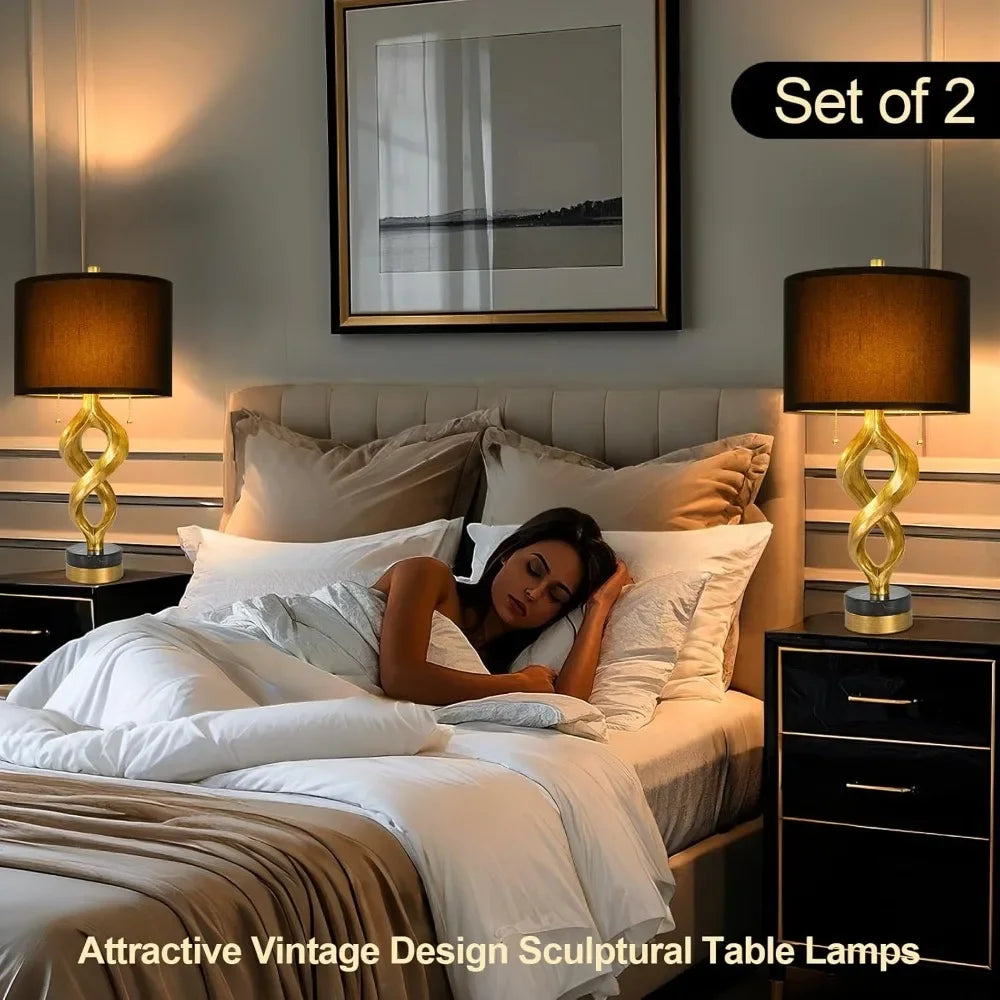 Bulb Sculptural Table Lamp Set of Two With Pull Chains