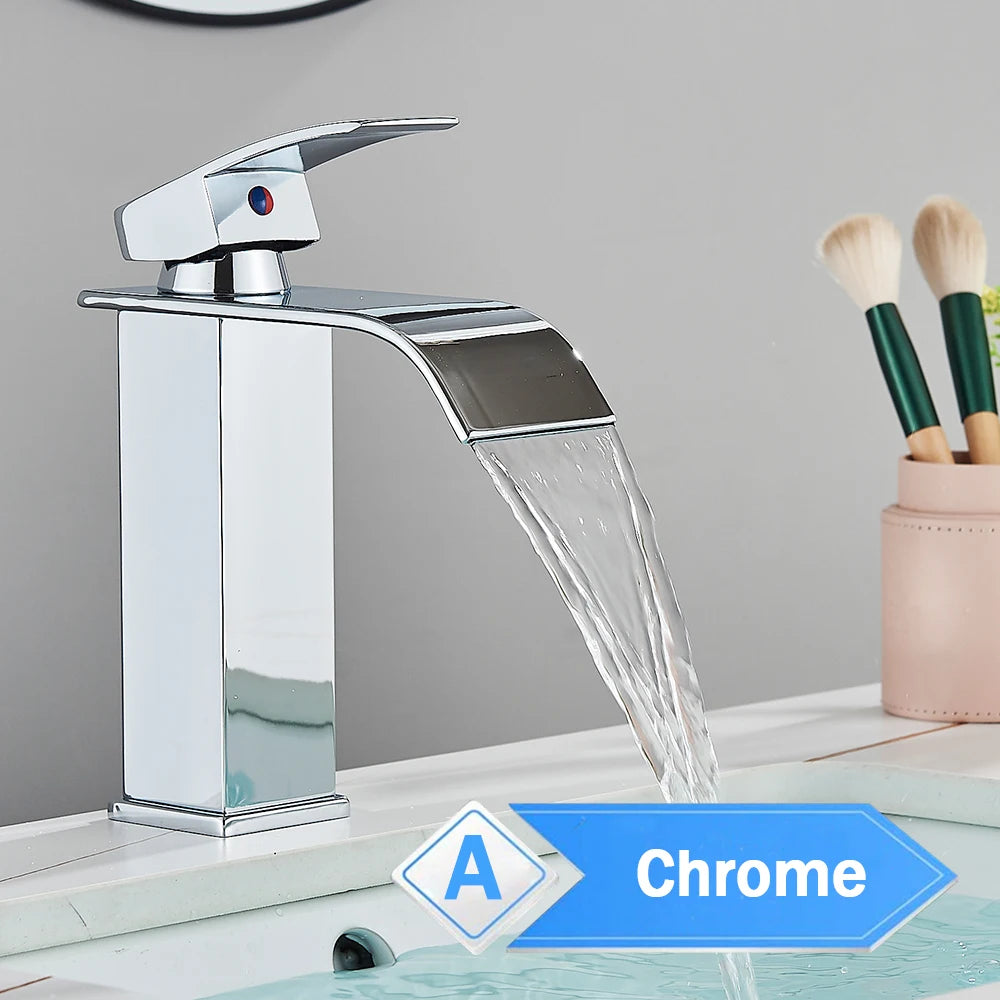 Rozin Deck Mounted Bathroom Basin Faucet Waterfall Vanity Sink Hot and Cold Water Mixer Tap,Chrome,Black,Gold Color