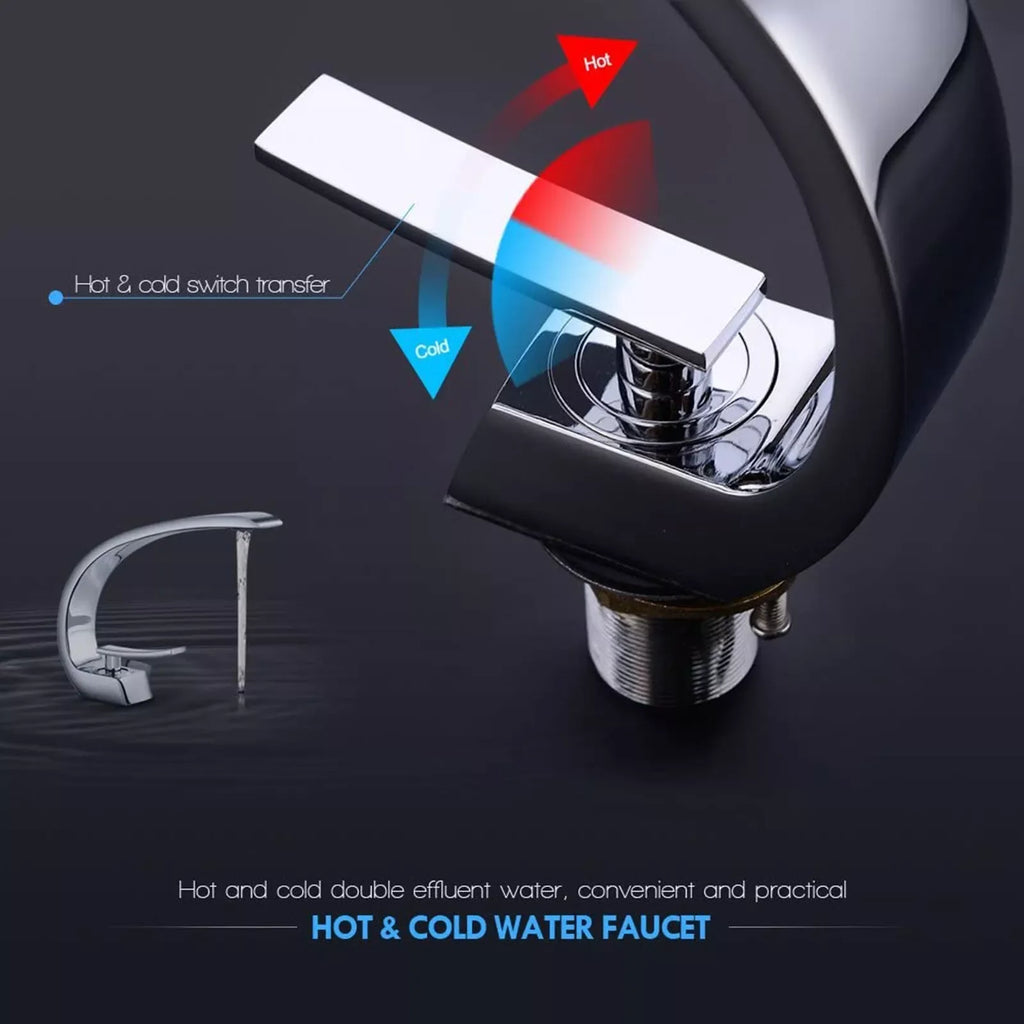 MYQualife Chrome Basin Faucet Deck Mounted Hot Cold Single Handle