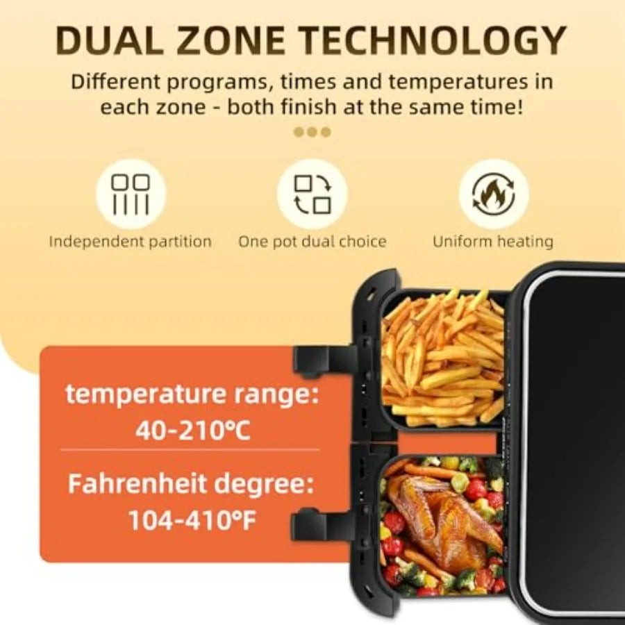 8.5QT Dual Zone 6-in-1 Air Fryer for Roast Bake Dehydrator Defrost Reheat Quick Meals Kitchen Appliance with Stainless Steel Ex