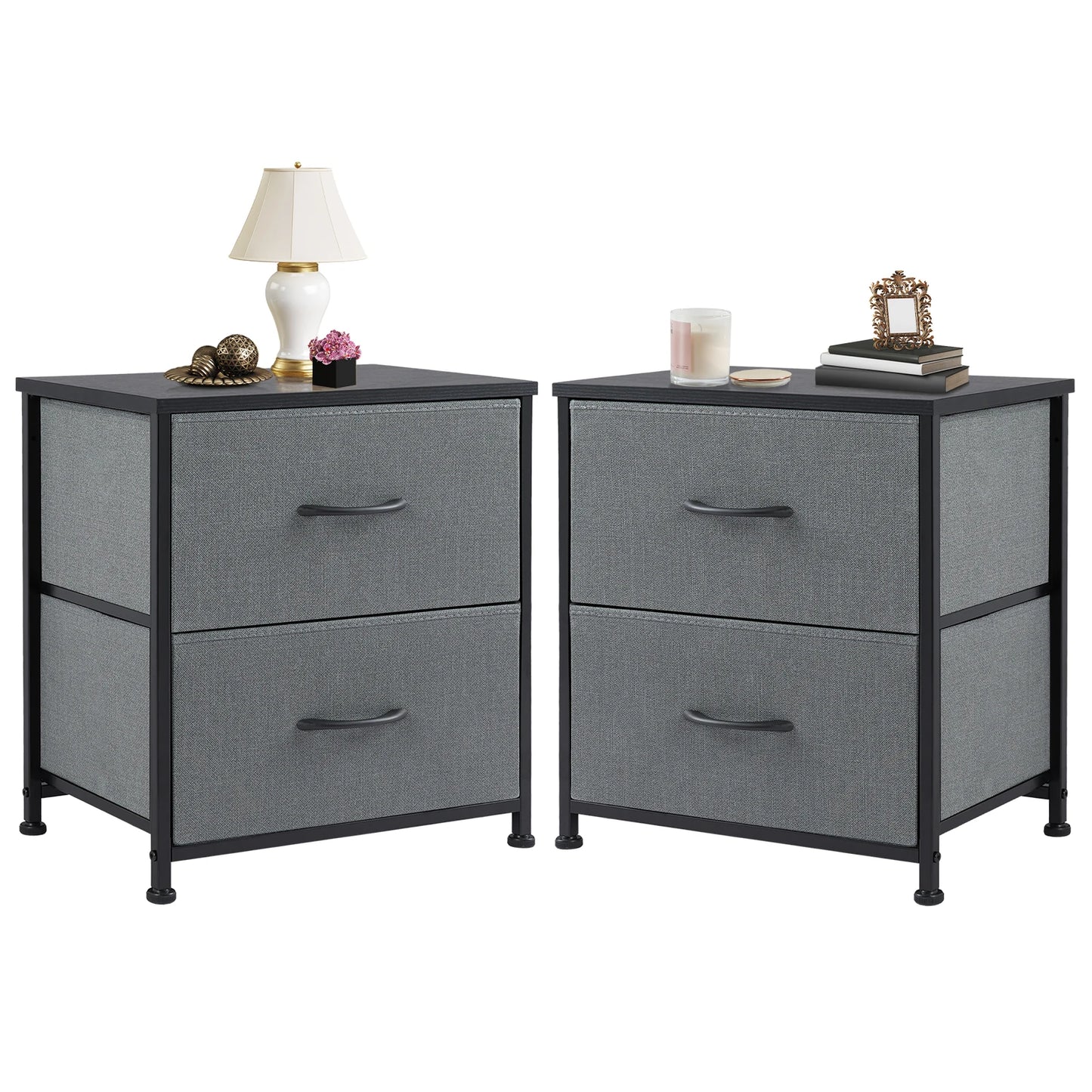 JHK Nightstand Bedside Table With Drawer Storage Two Fabric Drawers