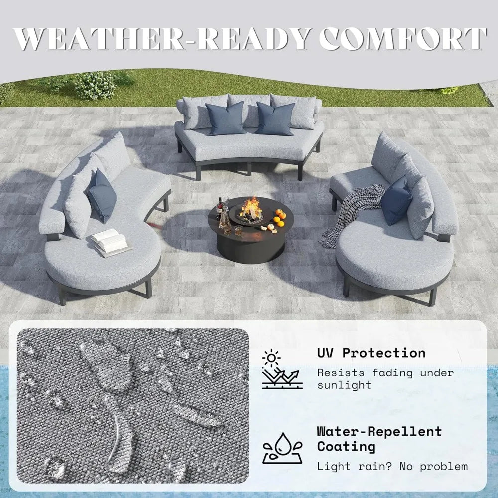 10-Seat Aluminum Outdoor Patio Furniture Set With Modular Curved Conversation All Weather Cushions