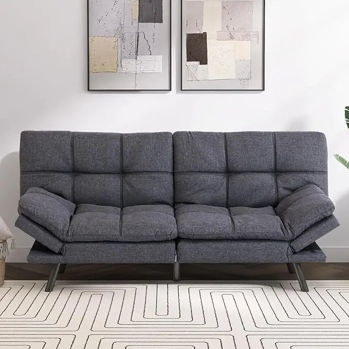 Faux Leather Futon Sofa Bed Convertible Couch Memory Foam Sleeper