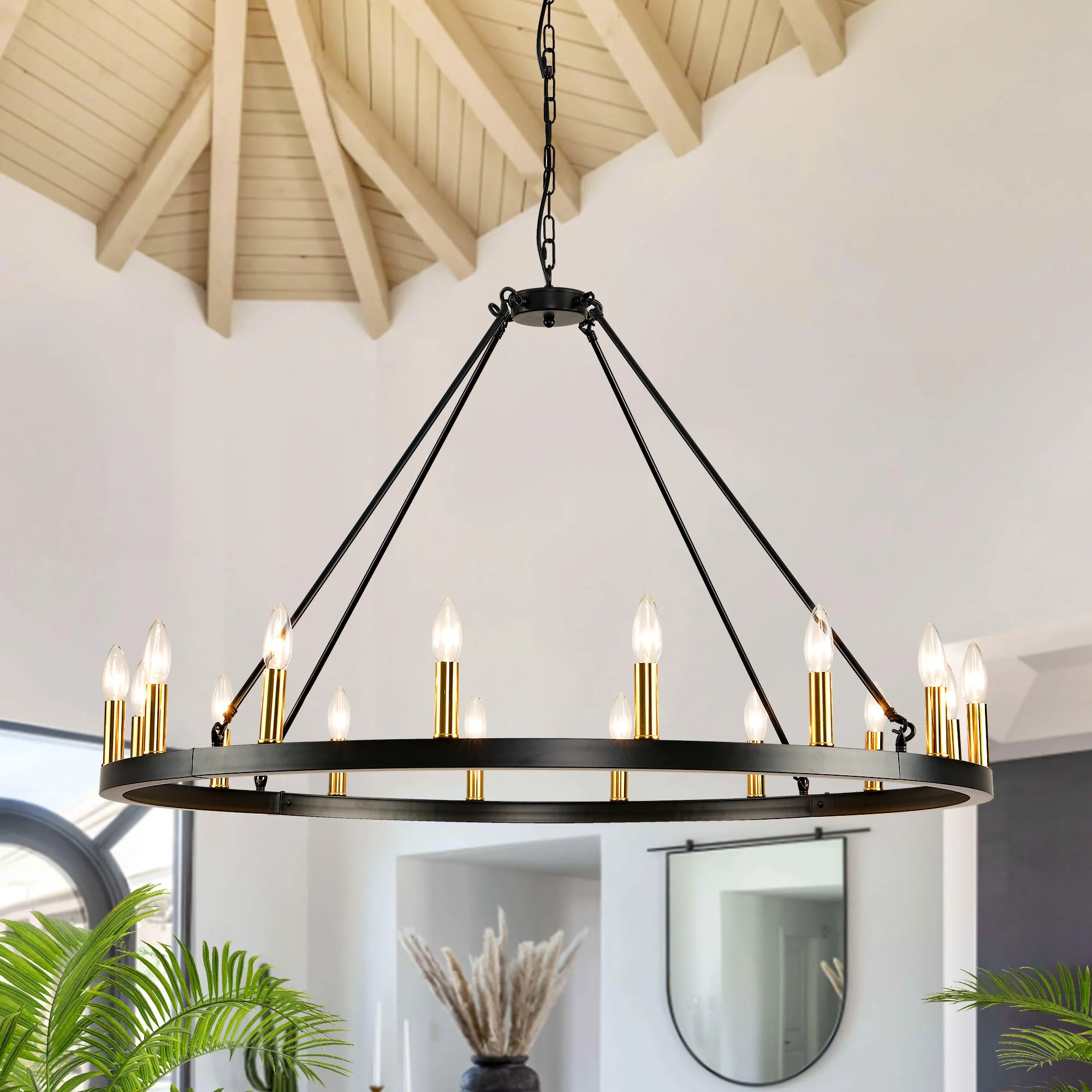 LovingC Wagon Wheel Chandelier Modern Rustic Farmhouse Pendant Light