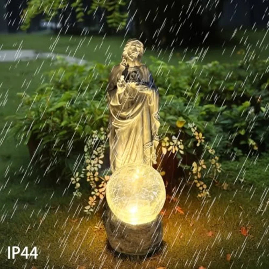 SHXI Jesus Statue Outdoor Decor Solar Lights Garden Religious Figure